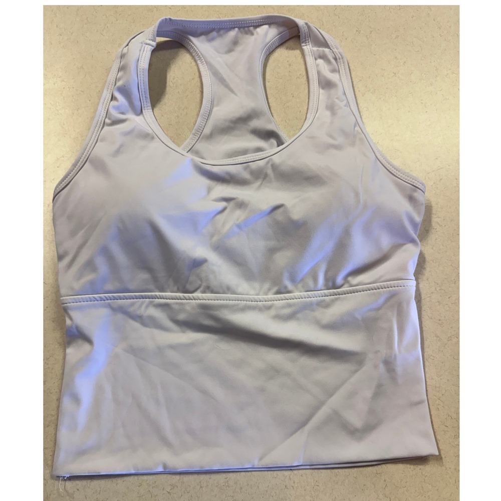Unbranded White Racerback Athletic Tank Top Built-in Bra and Back Cutout Small